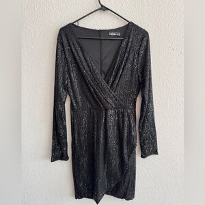 Black Sequin Party Dress | Long Sleeve | Size XL